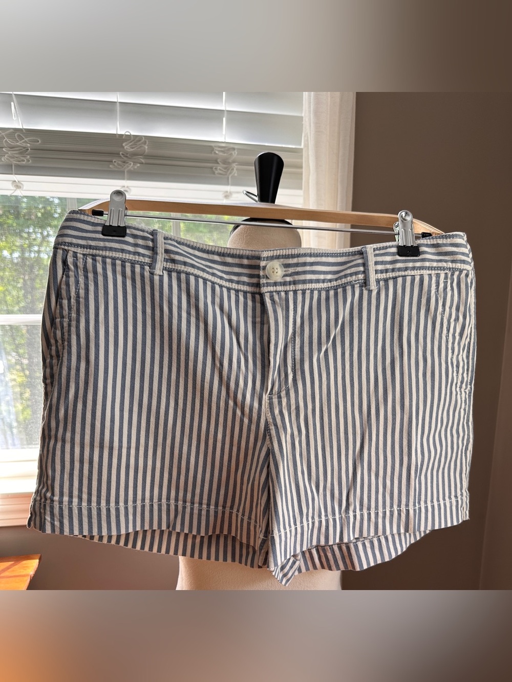 LOFT Blue and White Striped Cotton Shorts